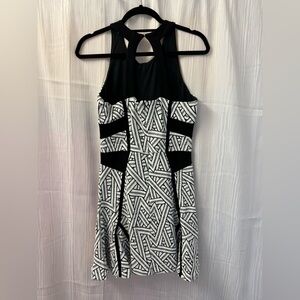 Parker Black and White Halter Sheath Mini Dress